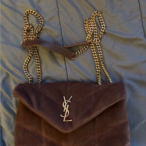 Yves Saint Laurent Dark Brown Velvet Shoulder Bag